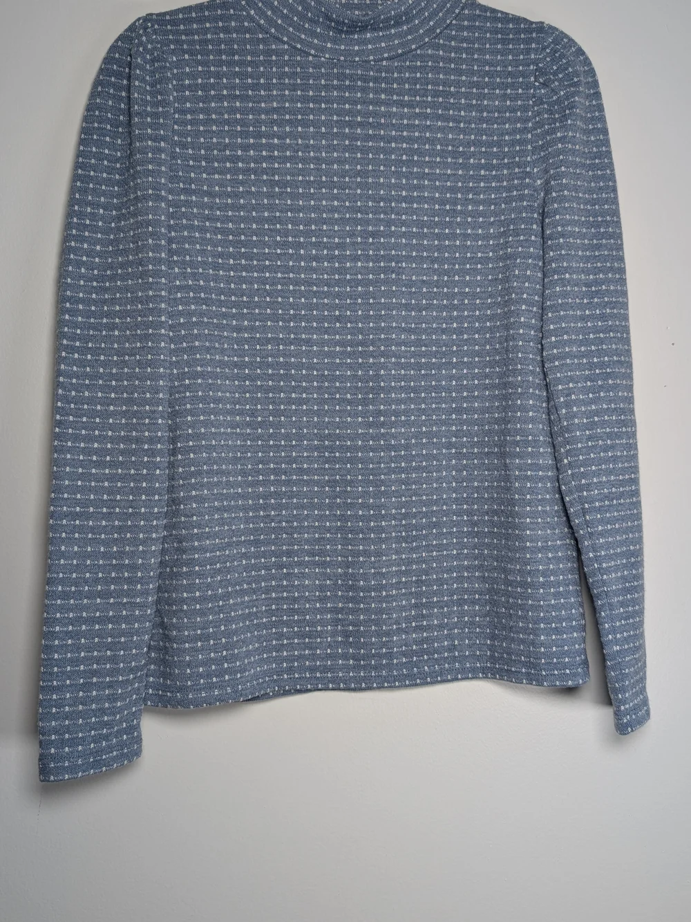 Madewell Puff Sleeve Mockneck Sweater Top XS Blue White Coastal Preppy Feminine